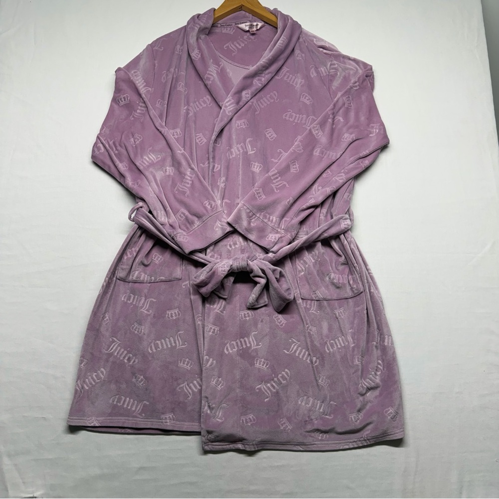 Juicy‎ Couture Velour Robe L/XL Lavender Logo Crown Wrap Sleepwear